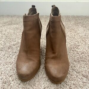 Womens Brown Leather Wedge Ankle Boots I Elastic Side Zip I Size 9.5